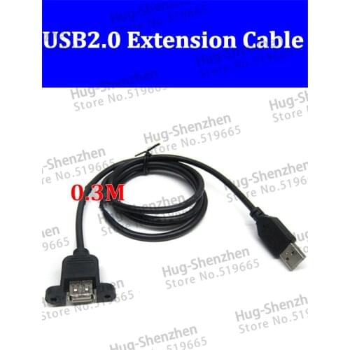 High quality black Panel Mount USB 2.0 Extension Cable (USB Male to female) 0.3m 10pcs