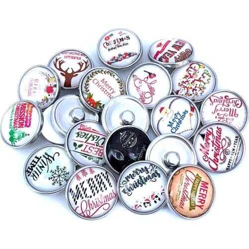 20pcs/lot 18mm 20mm Christmas Style Pattern Glass Cabochon Snap Buttons for DIY Snaps Bracelet Necklace Charm Findings N012