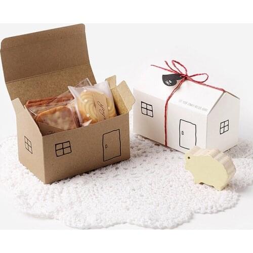 200pcs Small house shape nougat biscuit box wedding candy box baking packaging W9780