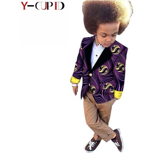 2021 African Clothes for Kids Bazin Riche Baby Boys Outfits Ankara Print Suit Jacket Coats Cotton Wax Children ClothingYS204015