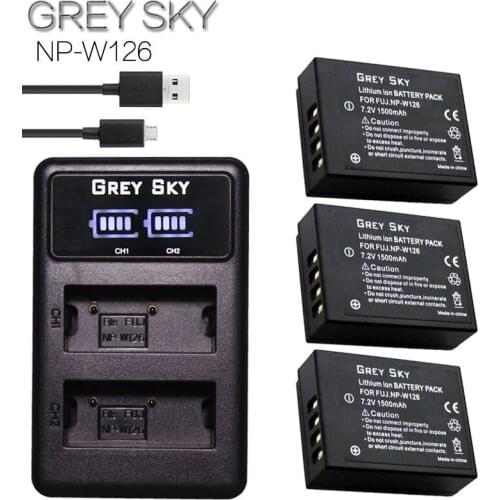 3Pcs 1500mAh NP-W126 NP W126 NP-W126S W126S Battery +LED Dual Charger for Fuji X-Pro1 XPro1 X-T1 XT1 X-T3,HS30EXR HS33EXR X PRO1