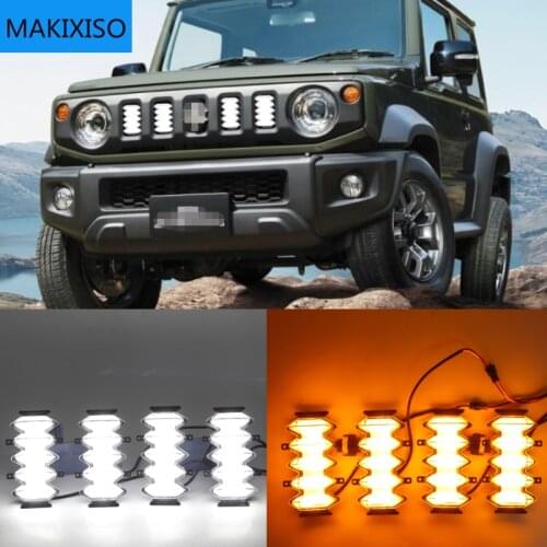 4PCS LED Front Grille Upgrade Lamps Daytime Running Light For Suzuki Jimny 2019 2020 2021 DRL Yellow turn signal
