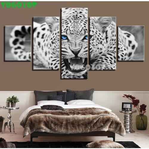 5 Panels Animal Leopard Black and white art diy diamond painting handmade 5D Full Drill Mosaic diamond embroidery ML1554