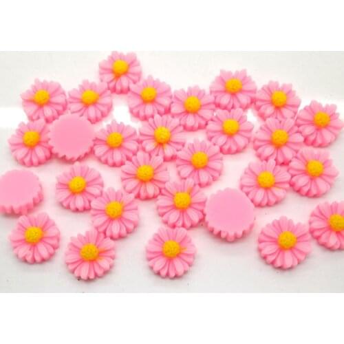 50Pcs Pink Flower Resin Decoration Crafts Beads Flatback Cabochon Scrapbook DIY Embellishments Accessories