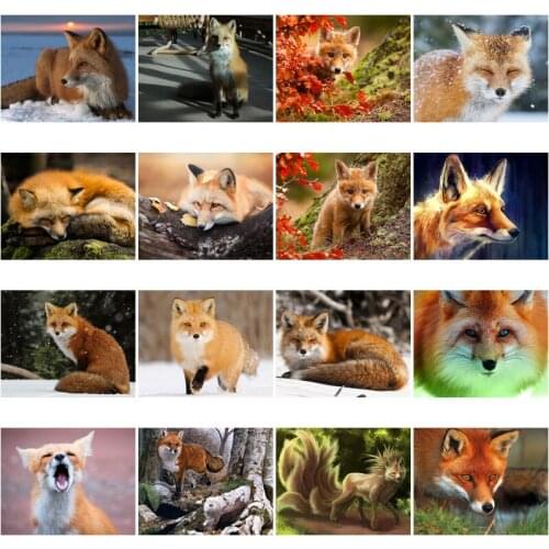 5D Diy Diamond Painting Fox Cross Stitch Kit Mosaic Animals Diamond Embroidery Full Square/round Drill Home Decoration Gifts