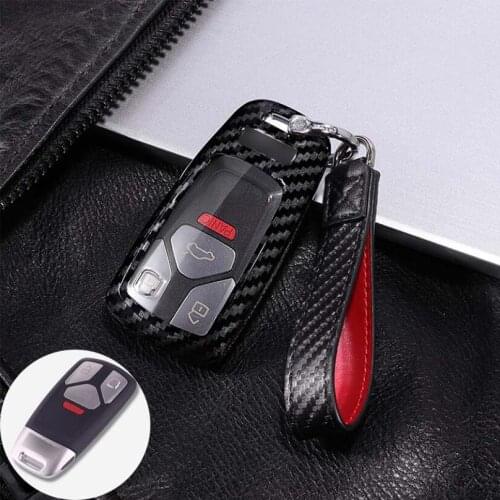 For Audi Carbon Fiber Grain Key Case 2017 2018 A4 B9 Q5 Q7 TT S4 S5 SQ5 TTS Cover Shell Key Chain PC+TPU