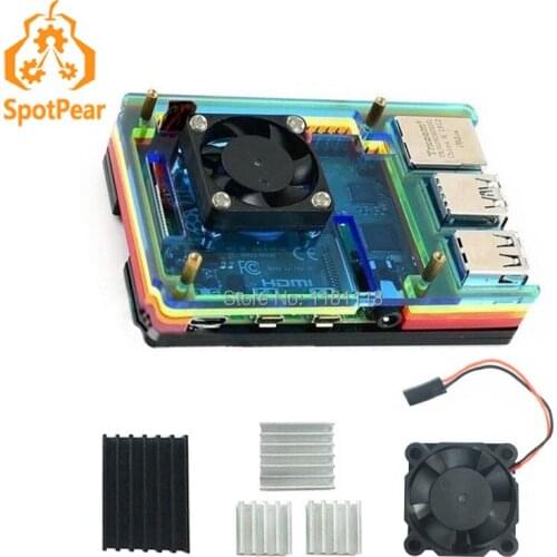 Raspberry Pi 4 model B case Colorful Rainbow Acrylic Case for 4B with Cooling Fan