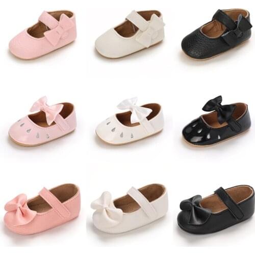 Bow Baby Girl First Step Shoes PU Baby Moccasins Soft Bottom Rubber Non-slip Toddler First Walkers Baby Booties Princess Shoes