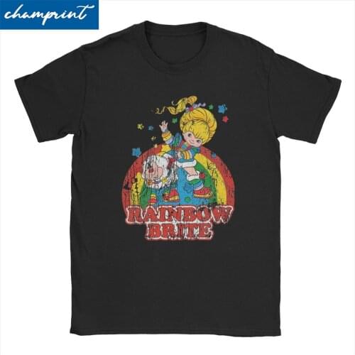 Distressed Rainbow Brite T Shirt Men Women Novelty T-Shirts Crewneck Retro Cartoon Tee Shirt Short Sleeve Clothes New Arrival
