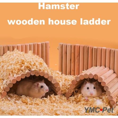 Small Pet Toy Hamster Natural Wooden House Shelter Ladder Chinchilla Guinea Pig Chewing Toy Small Animal Wooden Accessories
