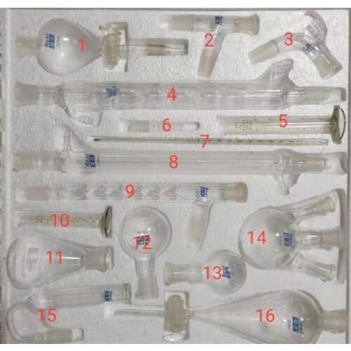 J-16 type organic chemical preparation instrument set Foam packaging glass funnel Condenser, flask, graduated cylinder
