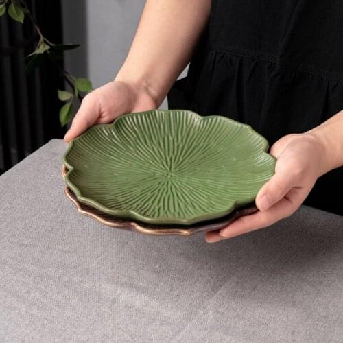 Ceramic tableware plate special-shaped petal-shaped western steak plate hand-carved creative refreshment plate