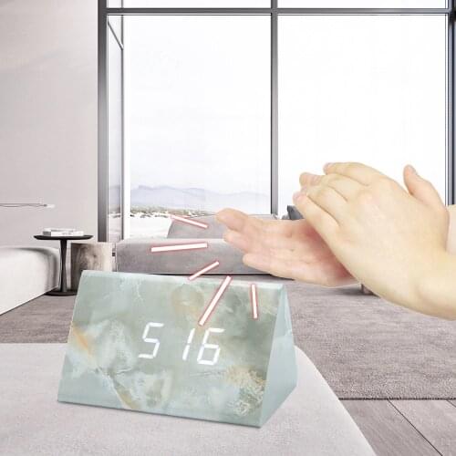 Creative Led Sound Control Wooden Alarm Clock Home Decor Sound Control Mode Usb Charging Digital Clock Classic