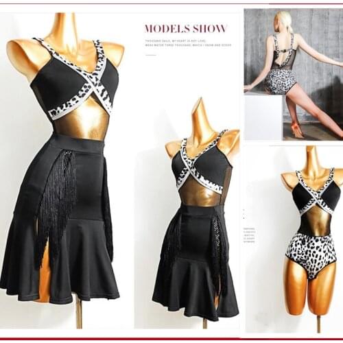 Summer latin skirt Latin practice latin dress skirt cha cha samba dress short latin leopard leotard blouse bachata dress 569
