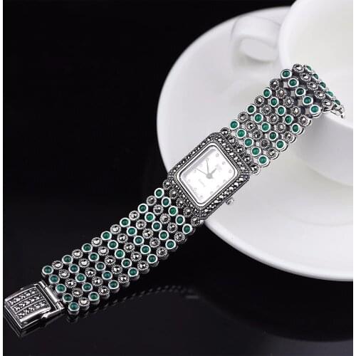 Hot Sale Women Classic Thai Silver Bracelet Watch S925 Silver Bracelet Watch Silver Jade Bracelet Watches Real Silver Bangle