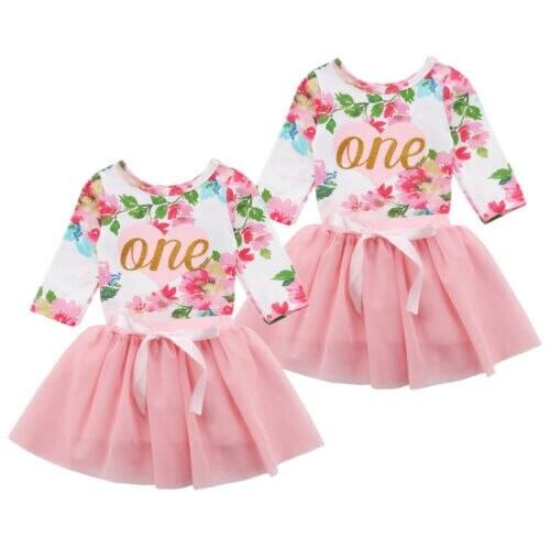 Cute Newborn Baby Girls Floral Print Tops Romper Tulle Tutu Dress Outfits Set