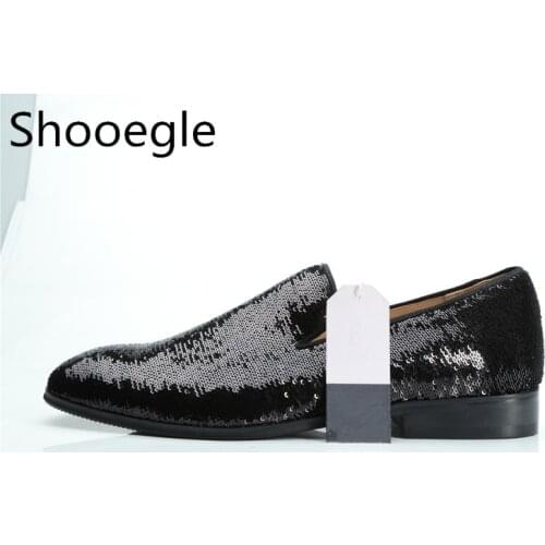 Men black bling bling glitters men dress shoes slip on business party wedding dress men shoes zapatos hombre