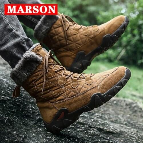 MARSON Mens Winter Snow Boots Short Shoes With Fur Keep Warm Boot Comfortable Waterproof Outdoor Hiking Footwear Plus Size