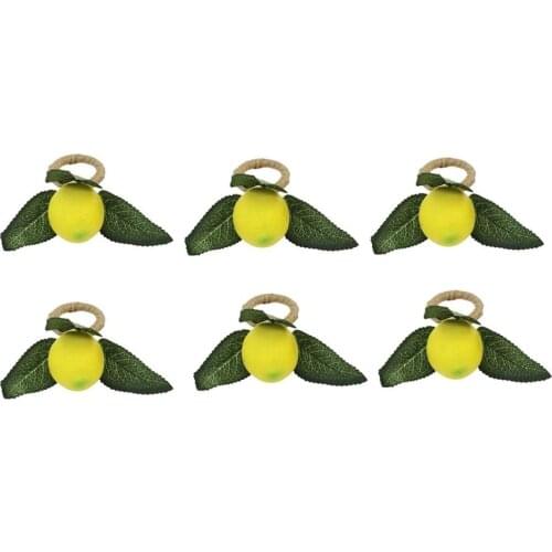 Napkin Rings Set of 6,Decorative Lemon Vine Leaf Napkin Rings, Dinning Table Setting Yellow Napkin Buckle Napkin Holders