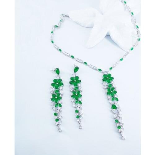 NEW FASHION romantic V style red GREEN zircon necklace earring wedding bride banquet formal dress jewelry set free shipping