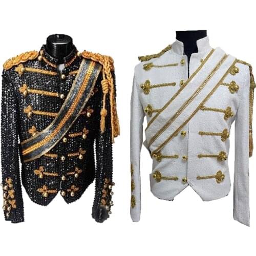 New mens clothing fashion slim MJ Michael Jackson coat dance Sequins suit jacket stage singer costumes coaplay costume
