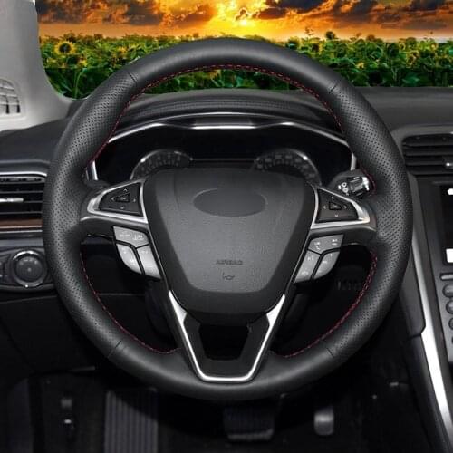 DIY Steering Wheel Cover Black Leather Car Steering Wheel Cover For Ford Fusion Mondeo 2013 2014 EDGE 2015 2016 car accessories