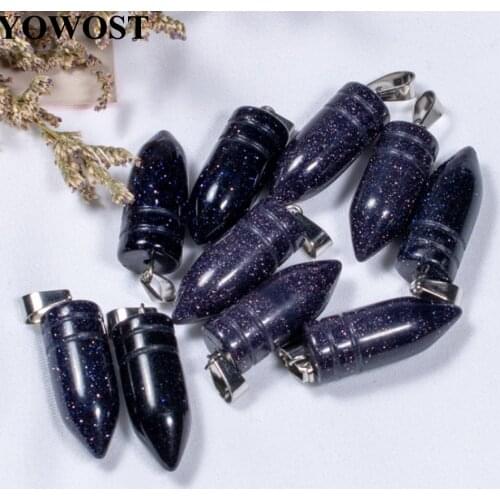 Wholesale 10Pcs/Lot Natural Stone Blue Sand Beads Pendant Bullet Shape Dangle Charms Fit Necklace Earrings QV0033