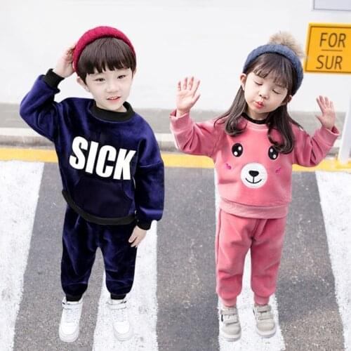 2021 autumn baby clothing sets winter fleece warm children clothes set XXX boys sweaters and pants thicken girls clothing