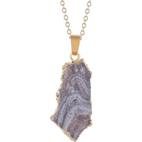 Natural Raw Stone Necklace for Women Men Irregular Milky Way Rough Healing Crystal Pendant with Gold Edge