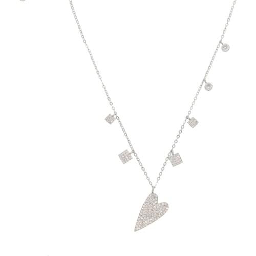 100% 925 Sterling Silver New Elegence Necklace For Women Love Heart Shape Pendent Micro pave Shiny CZ Square Round Neck Jewelry