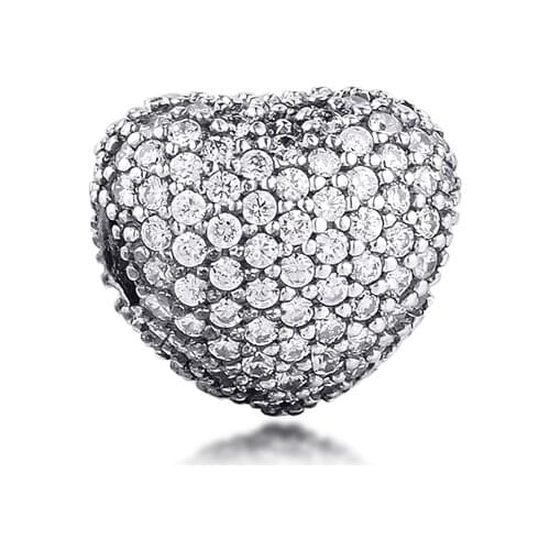 Fits Pandora Bracelet Genuine 925 Sterling Silver Pave Open My Heart Clip Charm Beads for Jewelry Making kralen abalorios F151