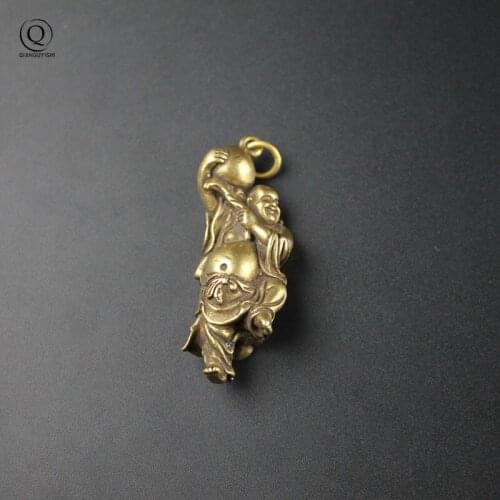 Pure Copper Buddha Figure Keychain Pendants Jewelry Home Decoration Maitreya Brass Car Key Chain Ring Handbag Hanging Ornaments