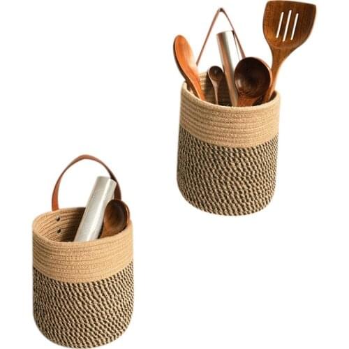 Hanging Basket Woven Hemp Hanging Basket Flower Plants, Woven Basket,Handmade Jute Woven Storage Bins,Wall Basket Decor-ABUX