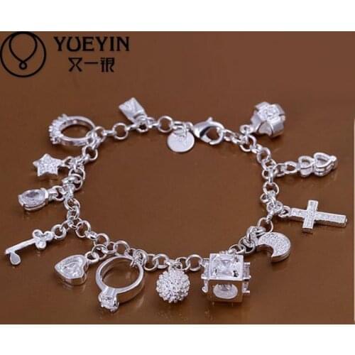 Silver plated jewelry bracelet for women fashion 13 pendant charm bracelet top quality wholesale and retail SMTH144