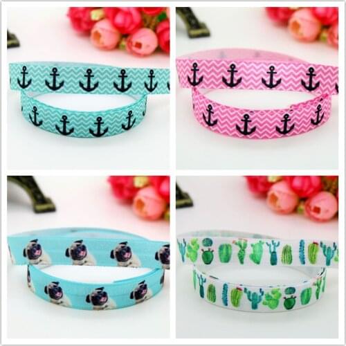 5/8'' Free shipping Fold Elastic FOE anchor navy dog cactus printed headband headwear diy decoration wholesale OEM D522