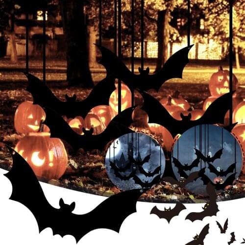Halloween Party Supplies Decorative 3D Black Scary Bats 3PCS Bats Wall Sticker, Halloween Eve Decor Yard Home Window Decoration