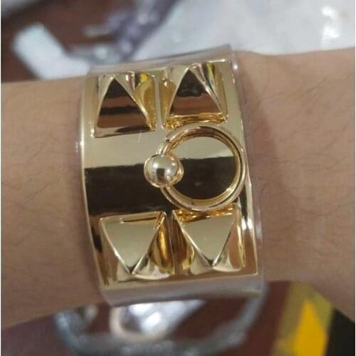 Transparent Bangles Female Tide 2021 New Rivet Gold-Plated Alloy Leather Bracelet for Women Punk