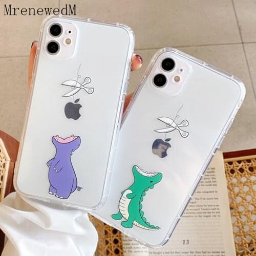 For iPhone 11 Pro Max Transparent Shockproof Phone Case For iPhone XR XS Max SE 2020 7 8 Plus Soft Silicone Dinosaur Hippo Cover
