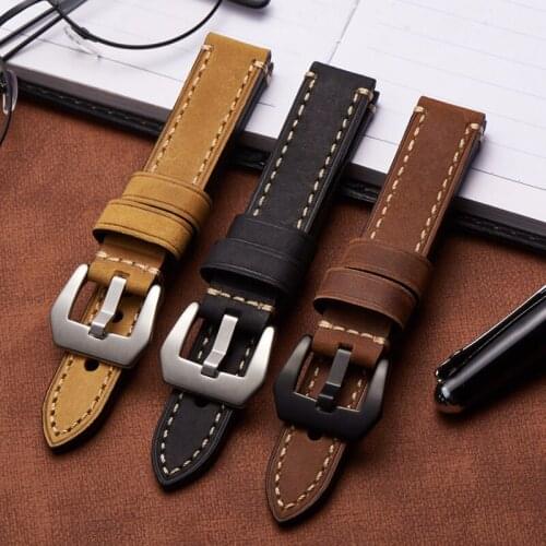 2021 New PAM111 Watchbands 18MM 20MM 22MM 24MM 26MM Crazy Horse Cowhide Strap Stainless Steel Pin Buckle Genuine Leather Bands