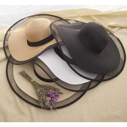 Hepburn Style Hat Female Summer Retro Sunscreen Sunshade Big Brim Straw Hat Travel Sun Hat Seaside Wild Holiday Beach Hat