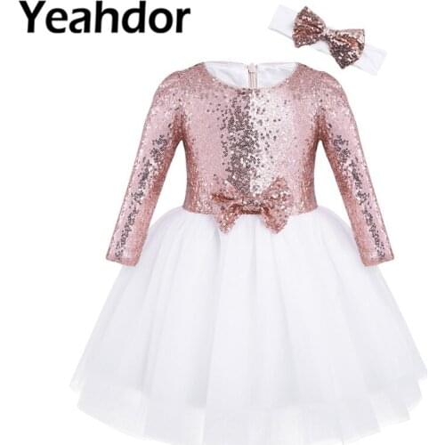 Wedding Flower Girl Dresses Toddlers Sequin Party Dress Robes Tutu Prom Ball Gowns with Long Sleeve Girls Flower Sequins Dress