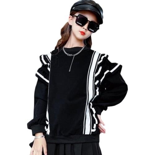 Girls Hoodie Sweatshirt Patchwork Kids Clothes Lace Floral Hoodies for Teen Girls 3-14Y Baby Girl Sweatshirt Children Costume