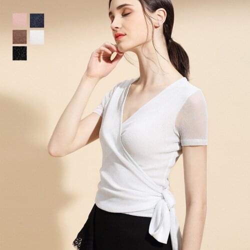 Lady V-collars Dancing Blouse Girls Short Sleeves Latin Dance Shirt Lady Modern Dance Jacket Dance Training Dress Women D-0647