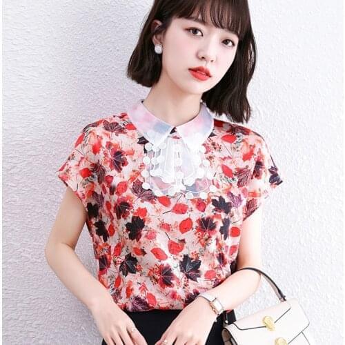 Lace Printed Korean Fashion Summer WomenS Clothing Vintage Short Sleeved Shirts Blouses Top New Vetement Femme 2021 Female