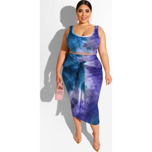 2021 Summer Womens Skirt suit XL~5XL New Tie-dye printing Tight Package hip skirt casual Half-length skirt Two-piece suit