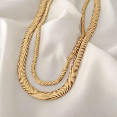Bohemia Gold Color Plating Twin Snake Chain Layered Necklace For Women Girl Elegant Casual Trendy Modern Boho Jewelry Accessory