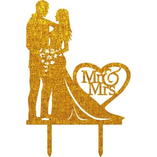 1PCS Groom Hugging Bride Gold Acrylic Cake Toppers Mr & Mrs Wedding Cake Toppers Party Decoration Cake Accessory
