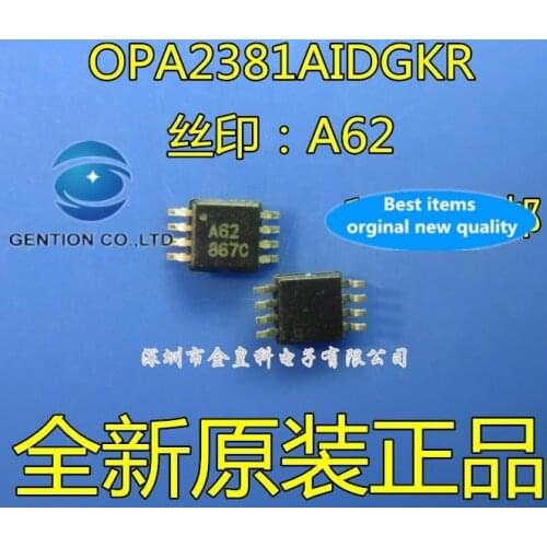 10PCS 18 MHZ OPA2381AIDGKR silk-screen A62 MSOP8 precision low power transresistance amplifiers in stock 100% new and original