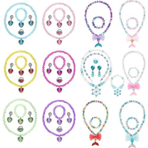 Girl Princess Accessories Anna Elsa Little Mermaid Cosplay Jewelry Sets Necklace Eardrop Ring Bracelet Kids Carnival Party Gifts