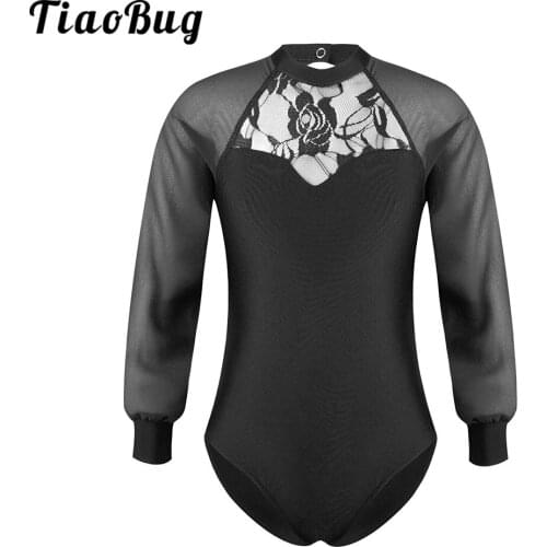 Girls Ballet Leotard Tutu Dancewear Kids Mesh Long Sleeve Lace Ballet Dance Bodysuit Kids Dancer Ballet Clothing For Ballerina